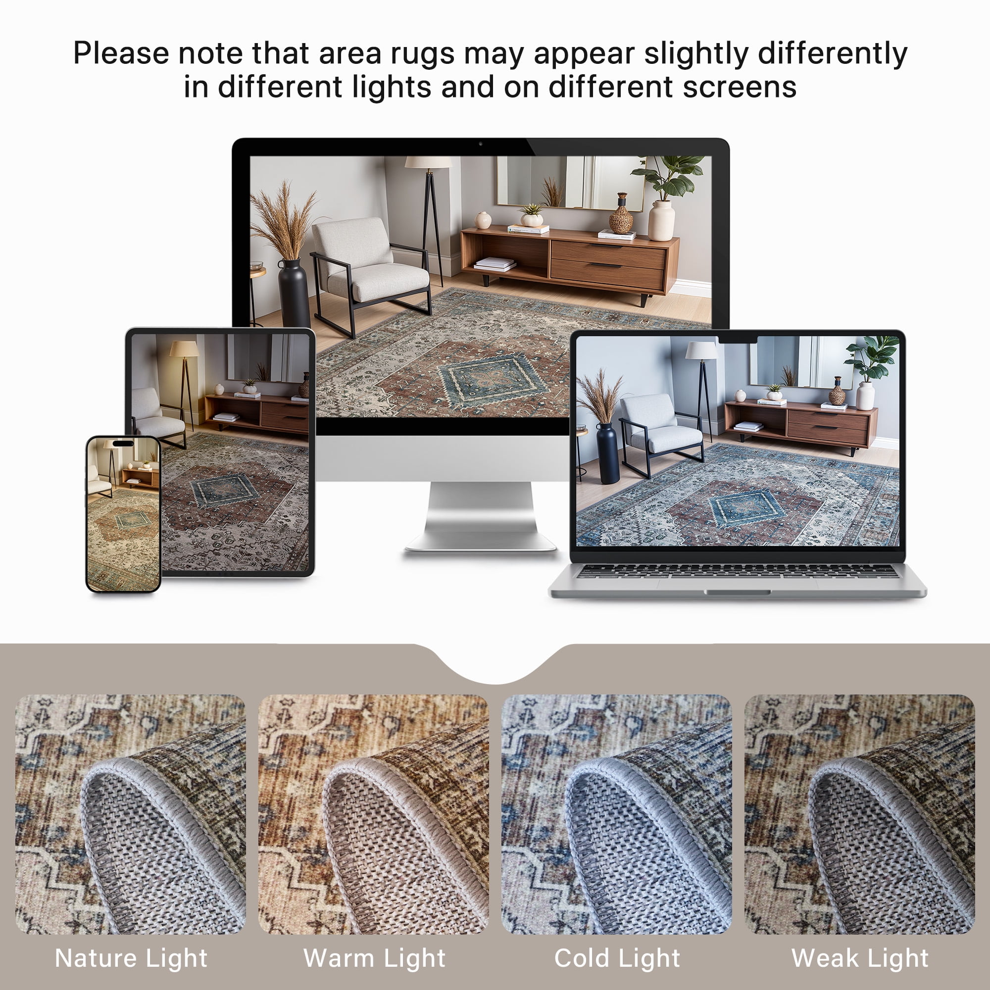 DEORAB Runner Rug 3X8 Non Slip Hallway Vintage Rugs, Machine Washable Lightweight Mat for Living Room, Entryway, Bedroom, Kitchen and Passage, Ultra-Thin, Blue Gray