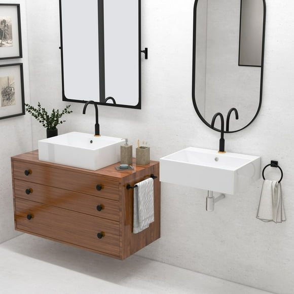 MEJE Lavabo de Salle de Bain Blanc 21 X 16,5 Po, Évier Rectangulaire au-Dessus du Comptoir, Évier Mural Suspendu en Porcelaine Céramique, Bassin Artistique, Bassin de Lavage pour Lavabo et Meuble-Lavabo。
