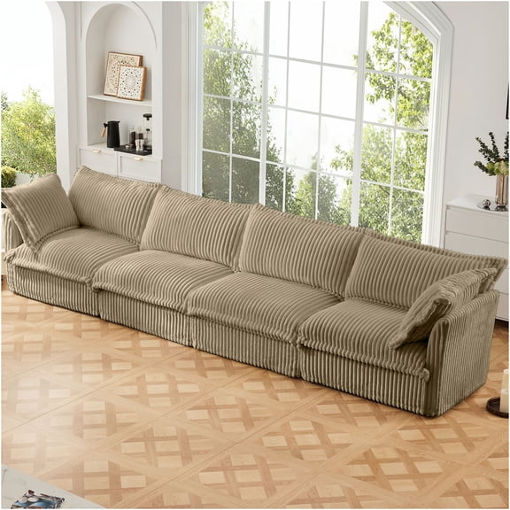 JERFIT Modular Sectional Sofa 4 Seater with Removable Washable Cover, Ultra Soft Corduroy Fabric Deep Seat Couch for Living Room, Camel