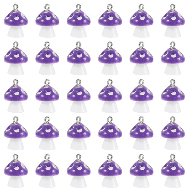 30pcs 12MM Simulación Setas Colgantes Encantos de la moda DIY Fabricación de joyas Accesorio para aretes Collar (Púrpura)