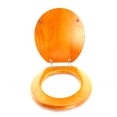 thumbnail image 3 of Renovator's Supply Golden Oak Finish Wooden Round Bathroom Toilet Seat Chrome Hinges, 3 of 7