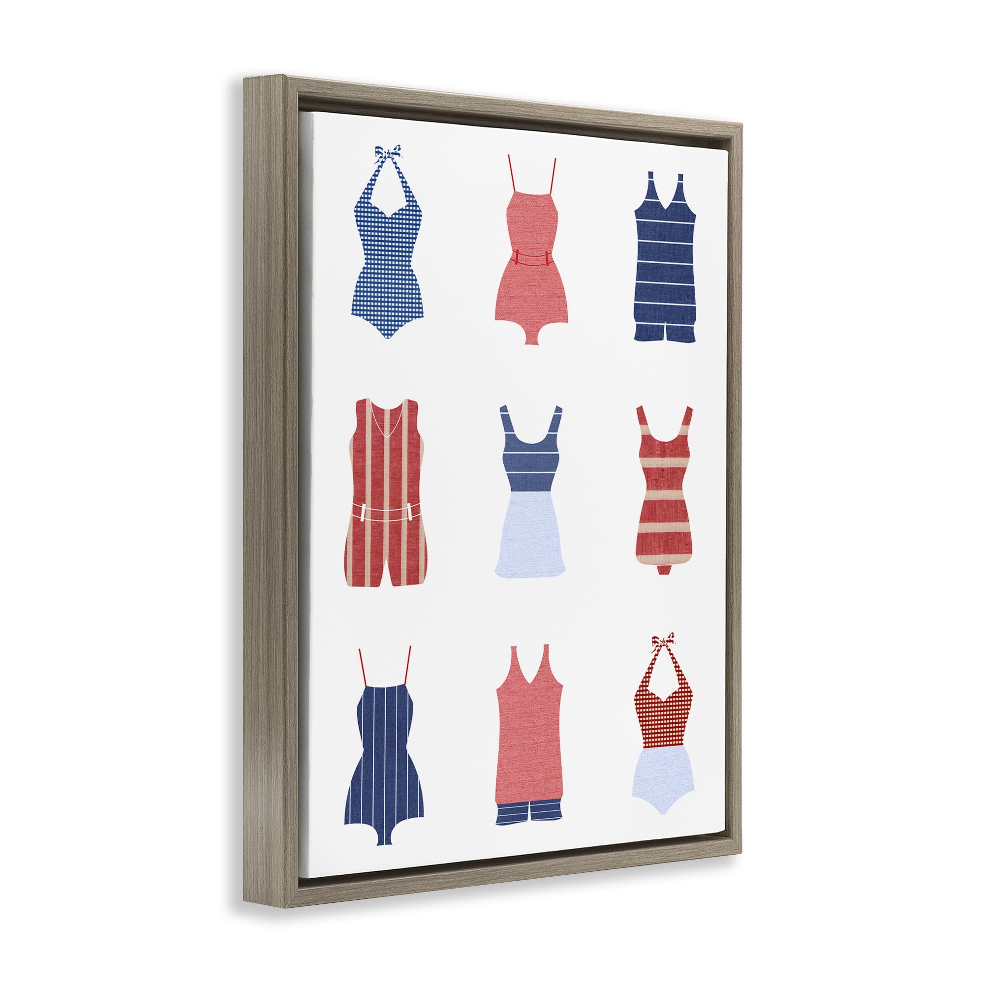 Stupell Industries Various Beach Swimsuits Beauty & Fashion Painting Brown Floater Framed Canvas Art Print Wall Art, 17 x 21