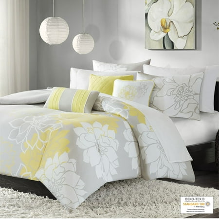 UPC 675716361518 product image for Home Essence Jane 6 Piece Cotton Printed Duvet Cover Set Gray/Yellow Full/Queen | upcitemdb.com