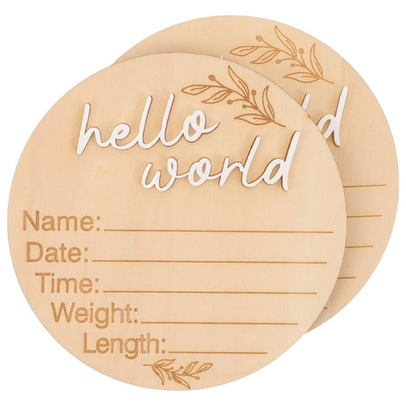 HAKIDZEL Infant Birth Announcement Sign Round Natural Wood 2Pcs 3.85X3.85X0.12In