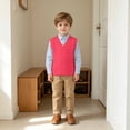 thumbnail image 6 of AUDeals Kids Cable Knit Sweater Vest, Crochet V Neck Sleeveless Pullover, Cotton School Uniform Waistcoat, Loose Fit Lightweight Sweater (Wine, 1-2 Years), 6 of 6