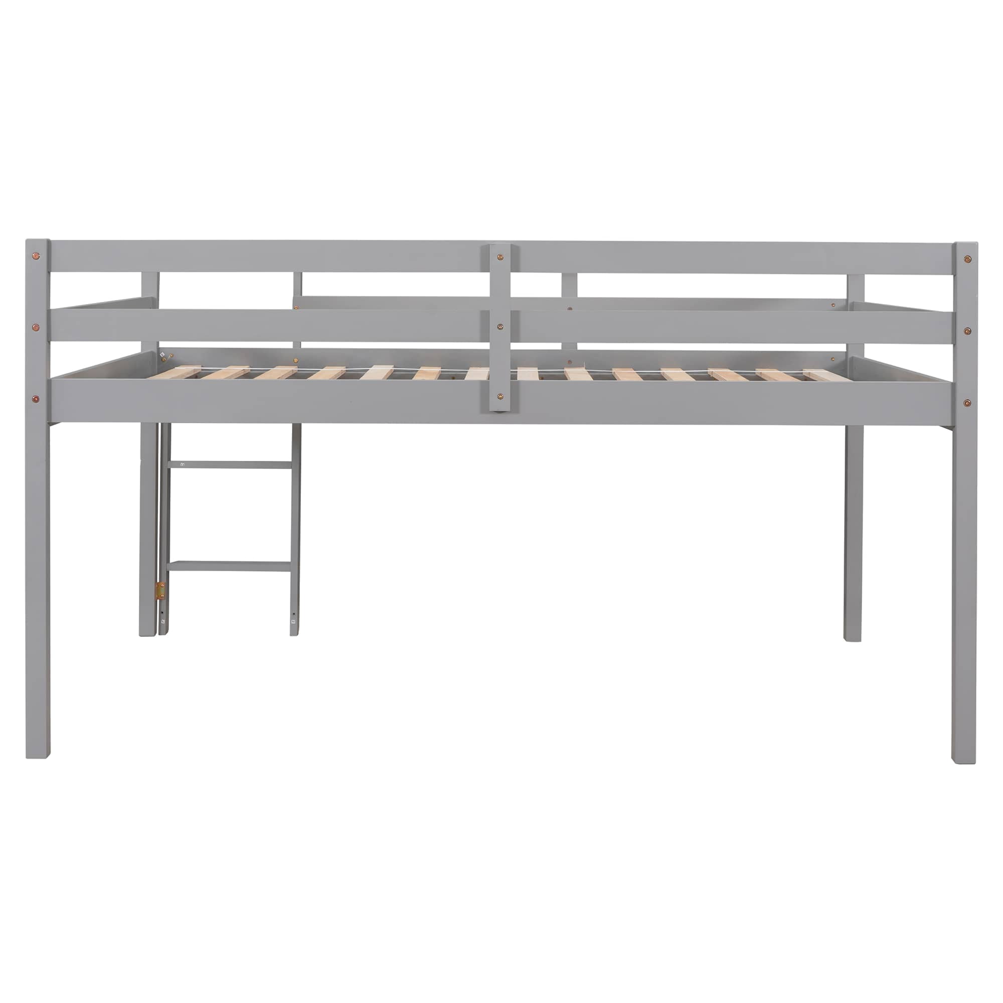 MAYEERTY Full Size Loft Bed with Ladder for Child, Grey