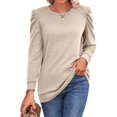 thumbnail image 2 of Women’s Casual Puff Sleeve Top Long Sleeve Round Neck Solid Color Loose Blouse Comfortable Fashion Shirt for Spring, Fall, Office and Daily Outfits, 2 of 5