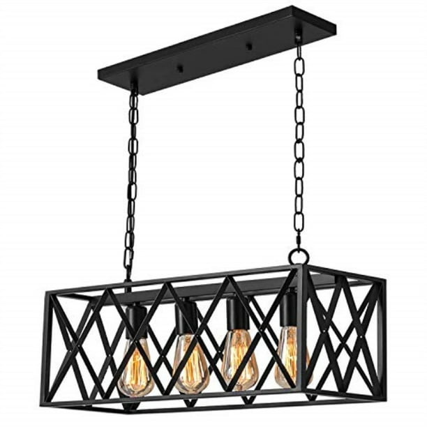 industrial kitchen island pendant lighting, pynsseu rectangular vintage rustic 4-light hanging pendant light fixtures for kitchen farmhouse, bar, ...