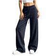 thumbnail image 2 of Wide Leg Yoga Pants for Women Baggy Sweatpants High Waisted Track Pants | Workout, Athletic, with Pockets, Y2k, Straight Leg, Lounge, Casual, Comfy, Vacation, Trousers, Daily Wear (Navy,XL), 2 of 8