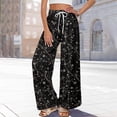 thumbnail image 6 of Palazzo Pants for Women Casual High Waist Wide Leg Floral Elastic Lounge Trousers with Pockets Black S, 6 of 8