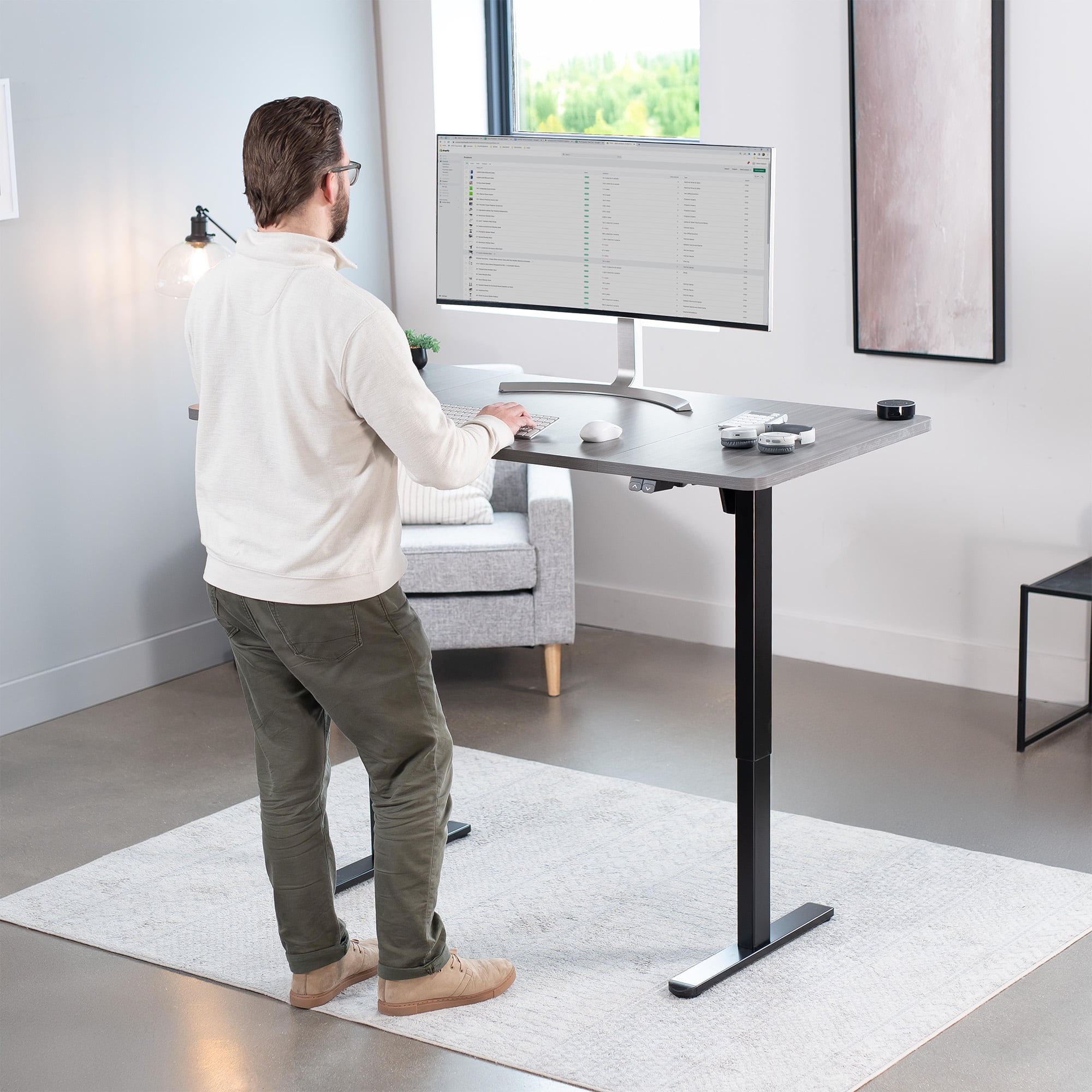 VIVO Electric 60” x 30” Stand Up Desk, Dark Gray Table Top, Black Frame
