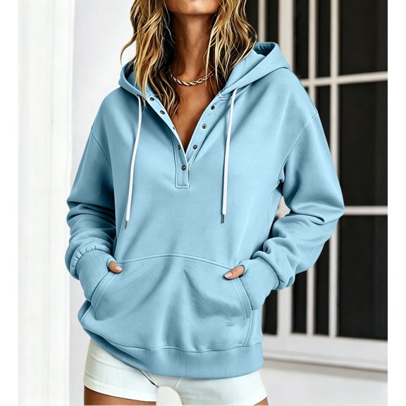 Qulqfy Hoodies for Women Soft Lightweight Winter Fall Sky Blue Hooded Casual Drawstring Zip Up Long Sleeve Loose Track Jackets with Pockets S