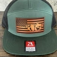 thumbnail image 2 of Deer Flag Hat, Leather Patch Hunting Hat, Richardson 168 Flat Bill Snapback, Patriotic Outdoorsman Gift, USA Deer Hat, 2 of 5