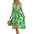 thumbnail image 3 of Maxi Dresses for Women 2025 Summer Boho Cold Shoulder Suspender V Neck Dress Casual Split Thigh Flowy Long Dress Green S, 3 of 9