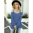 thumbnail image 3 of Womens Long Sleeve Cold Shoulder Knit Pullover Sweater Tops Loose Jumper Sweaters Blouse, Blue, Large, 3 of 7
