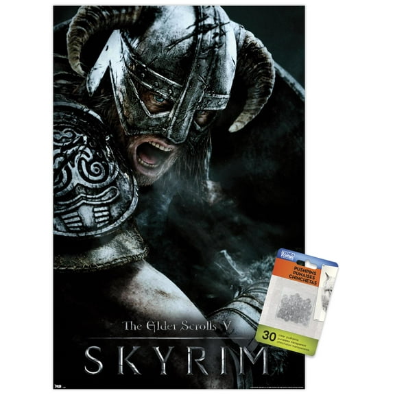 The Elder Scrolls V: Skyrim - Aerial Wall Poster with Push Pins, 14.725" x 22.375"