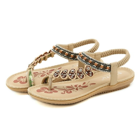 

Cathalem Trendy Sandals for Women Retro Ethnic Shoes Style Flat Casual Sandals Women s Simple Fashion Comfortable Bohemian Sandal Beige 8.5