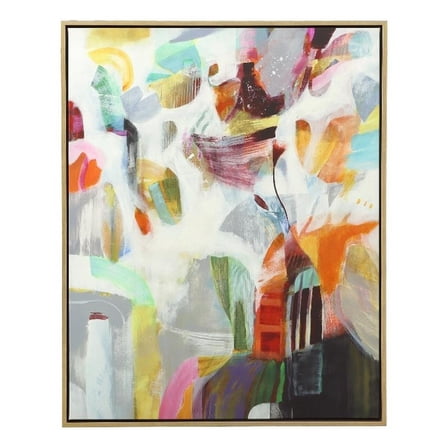 Maklaine Modern Canvas Fabric Framed Abstract Art in Multi-Color