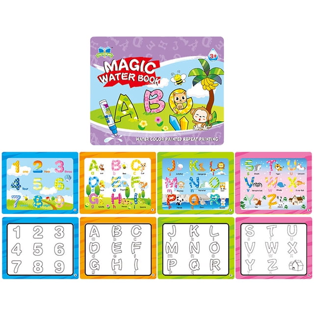 Magic Water Painting Book Abc Numbers Theme Repeatable Doodle Toy For Kids Drawing Gift With Pen 2Ml Paper Material Size 7.5X6.3 Inches Early Education D