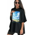 thumbnail image 3 of Plus Size Shirt for Women Black Tops for Women Short Sleeves Shirt for Women Landscape3 T Shirt Crewneck Shirt for Women 5XL, 3 of 5