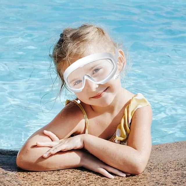 Adult Swimming Goggles Large Frame Diving Glasses Water Drop Cap Set with -Fog Features