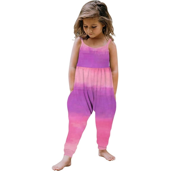 AHTJRT Girls Summer Rompers Graphics Spaghetti Straps Long Jogger Jumpsuits Loose Fit Sleeveless Overalls Multicolor#02 1-2 Years