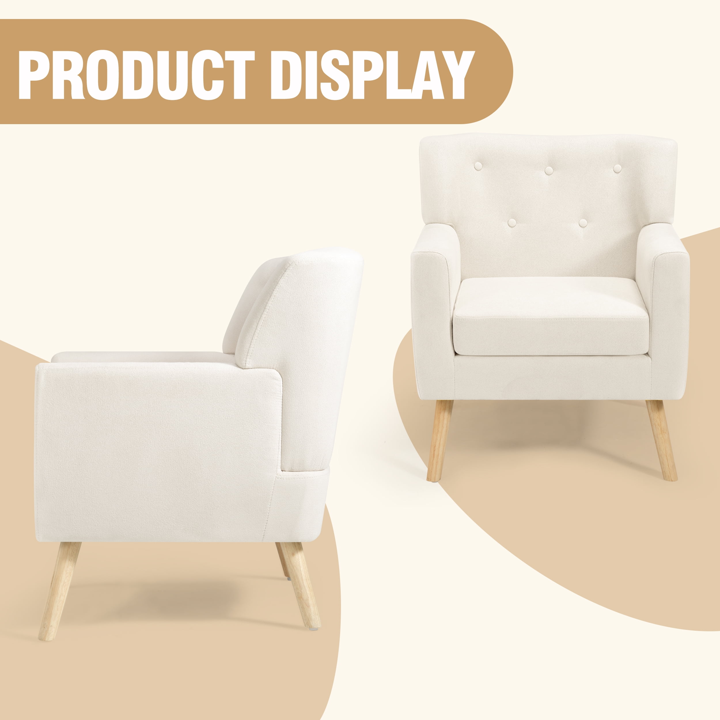 TrumanPick Mid Century Accent Chairs, Tufted Modern Living Room Armchair Single Sofa Lounge Chair for Bedroom, Beige