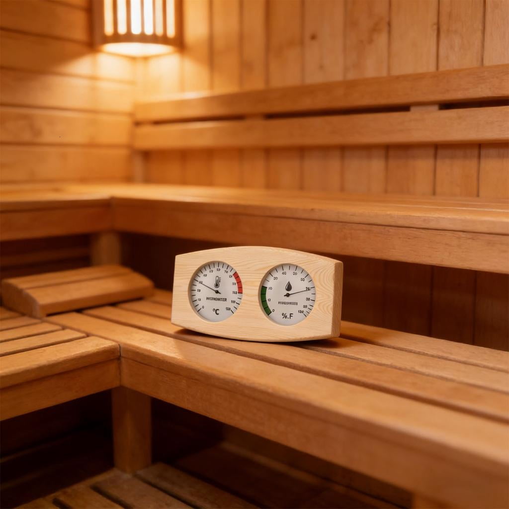 Lerpwige Upgrades Wooden Sauna Thermometers & Hygrometer Pine Glass Metal Accuracy Temperature & Humidity Meter for Room