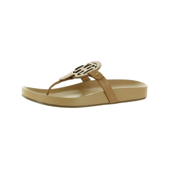 Tommy Hilfiger Womens Relina Faux Leather Metallic Thong Sandals