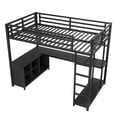 thumbnail image 5 of Twin XL Metal Loft Bed with Desk & Wardrobe, Space Saving Loft Bed with L-Shaped Desk, Storage Shelves for Teens Adults, Black, 5 of 12