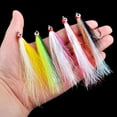 thumbnail image 6 of OROOTL Fishing Bucktail Teaser Hooks,5pcs Saltwater Fishing Teaser Lures with Bucktail Crystal Flash Skirt Big Eyes Fluke Flounder Rig Fishing Jig Hooks, 6 of 7