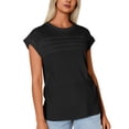 thumbnail image 2 of MIXUE Boho Tops For Women Summer Solid Color Round Neck Short Sleeve Casual Tshirts Outwear,Black,XXL, 2 of 8