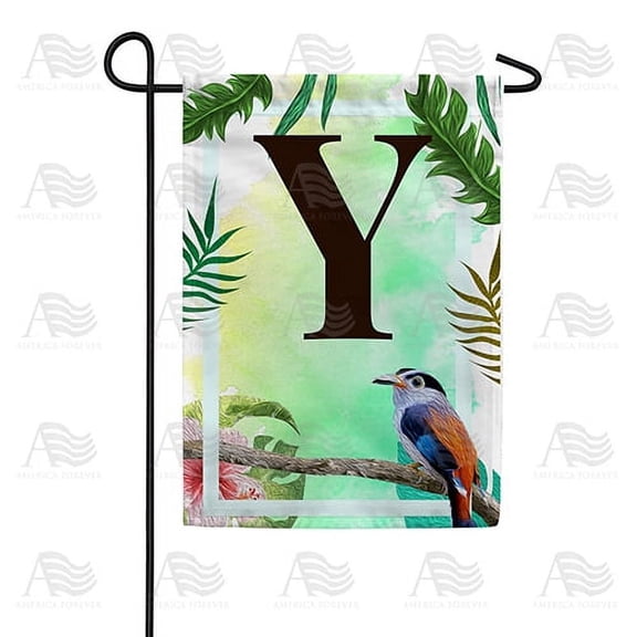 America Forever Tropical Summer Monogram Garden Flag Letter Y 12.5 x 18 inches Palm Leaves Hibiscus Coastal Bird Double Sided Vertical Outdoor Yard Lawn Decorative Red Floral Garden Flag
