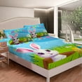 thumbnail image 2 of Erosebridal Twin Size Easter Fitted Sheet,Cartoon Easter Bunny Bed Sheets,Spring Easter Rabbit Eggs Sheets Room Decor,Kawaii Greetings and Presents for Easter Day,Blue 2 Piece, 2 of 5