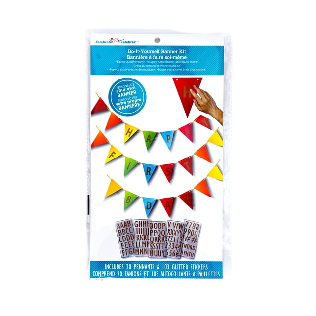 Way To Celebrate DIY Pennant Banner Kit Multicolor Paper, Custom Party Decoration for Birthday Celebration