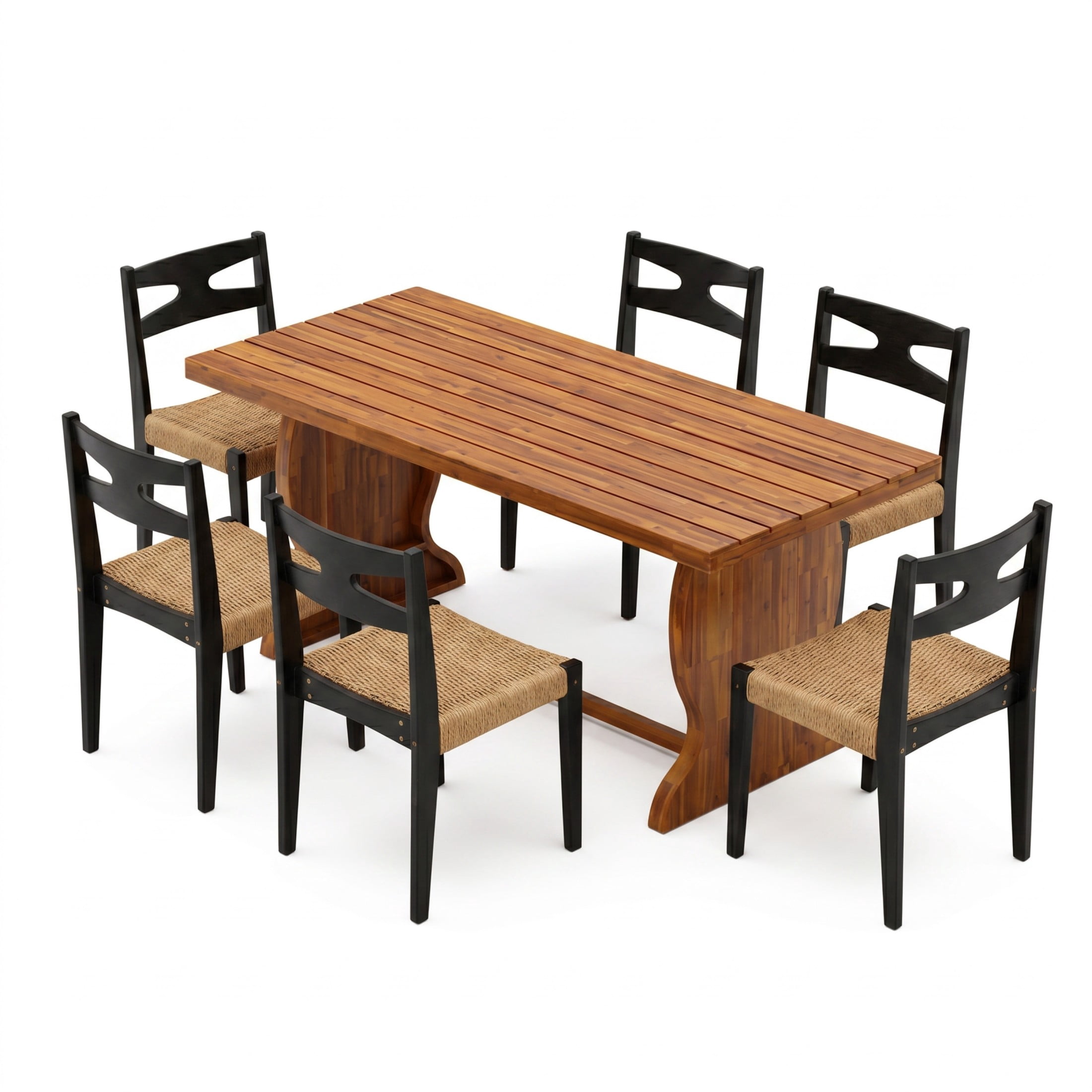 Christopher Knight Home 7-Piece Modern Wood Outdoor Dining Table with 6 Wicker Chairs, Natural+Black