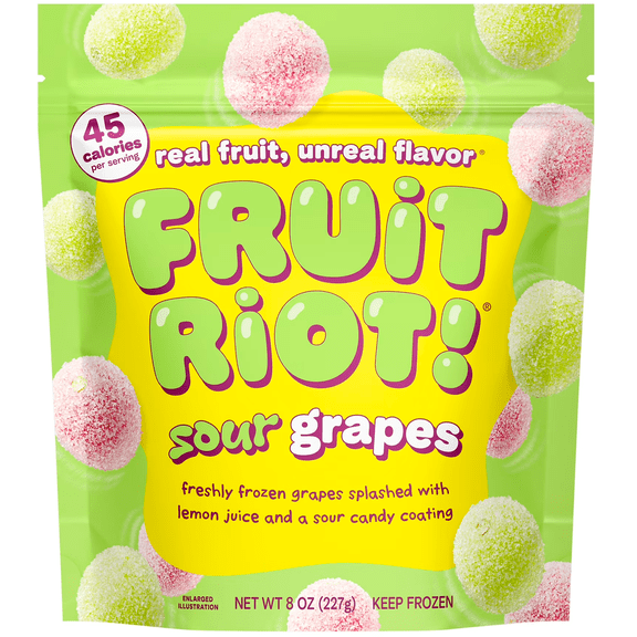 Fruit Riot Frozen Sour Candy Grapes, Made with Real Fruit, 8 oz, Gluten-Free