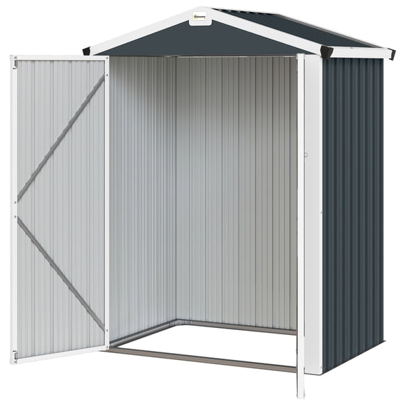 Dark Grey Metal Outdoor Storage Shed, 52.4" W x 34.3" D x 70.1" H Galvanized Steel Garden Shed with Wide Double Doors for Backyard Patio, Tool and BBQ Equipment Organizer