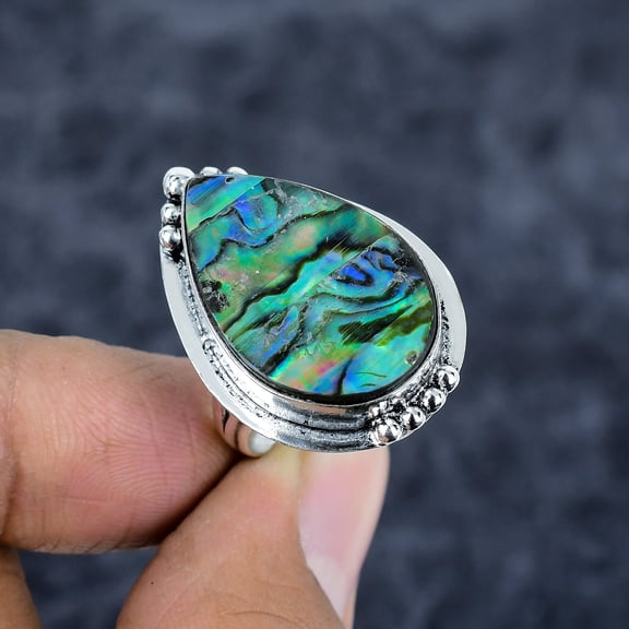 Abalone Shell Gemstone Handmade 925 Sterling Silver Ring Size 9