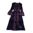 thumbnail image 2 of Vestido largo bohemio de estilo étnico con mangas acampanadas y bordado floral para mujer Azul oscuro, 2 of 9