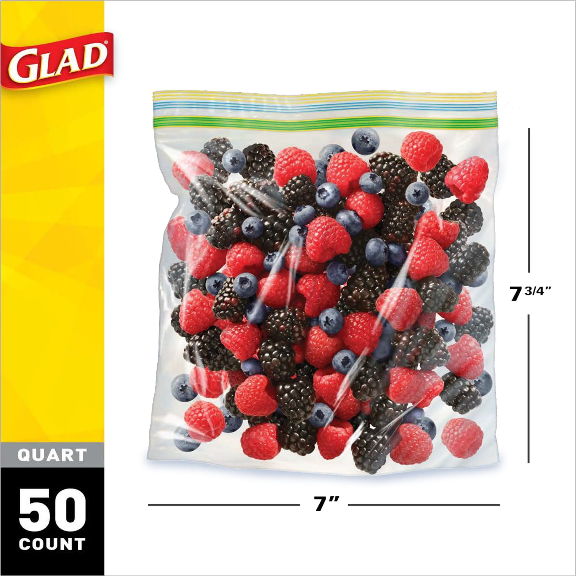 Glad Zipper Food Storage Plastic Bags - Quart - 50 Count (Packaging May  Vary)