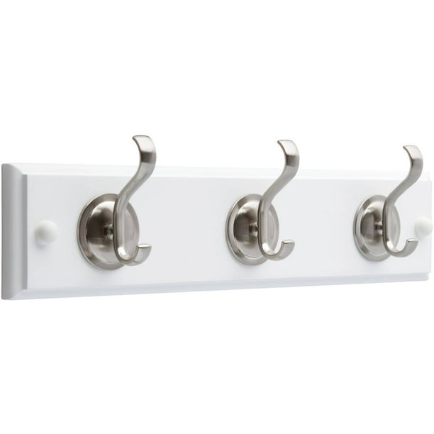 Brainerd 14" Rail with 3 Coat and Hat Hooks with Round Base, Flat White
