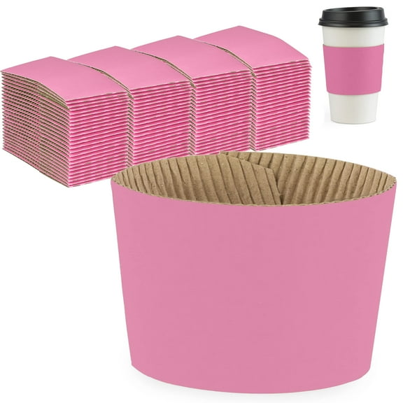 FMP Brands [100 Pack] Pink Coffee Cup Sleeves - Pink Disposable Corrugated Cardboard Paper Jacket, Holds Hot and Cold Drinks, Espresso Coffee Milk Tea Beverage Insulator and Hand Protection