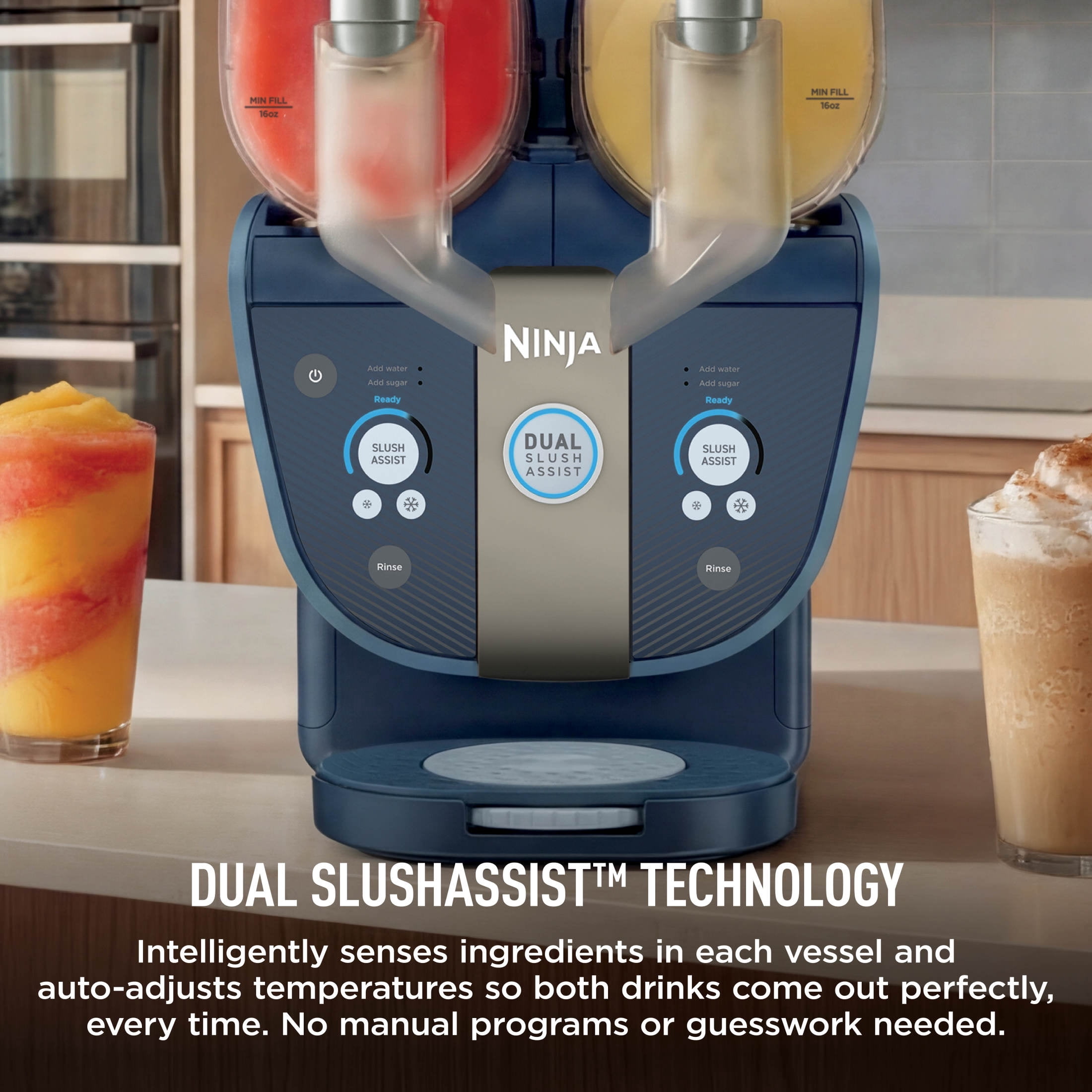 Ninja SLUSHi Twist Frozen Drink Machine, with Dual SlushAssist Technology, 10-Servings at Once, (2) 72-oz Vessels, FS701BL Blue