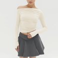 thumbnail image 4 of Baberdicy Women's T-Shirts Women's Casual Long Sleeve Boat Neck off Shoulder Slim Fit Crop Top Going Out Blouses Tight Shirts Womens Tops Beige, 4 of 5