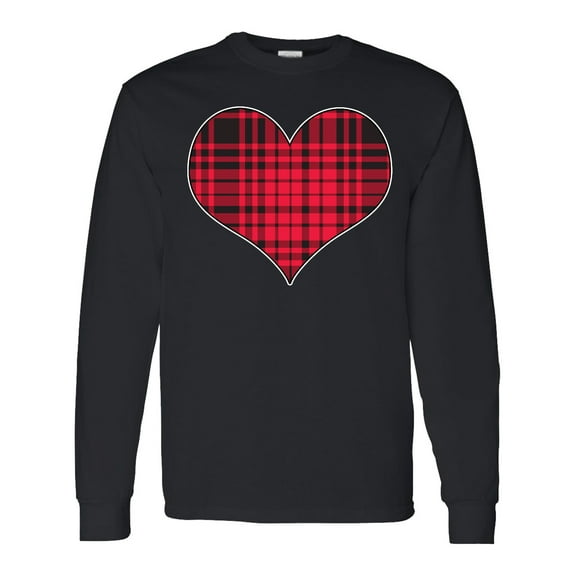 Inktastic Red Plaid Heart Long Sleeve T-Shirt