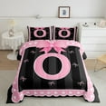 thumbnail image 2 of Manfei Initial Letter O Bedding Sets Full with Comforter,Cute Bowtie Duvet Insert,Pink Black Comforter Sets Full Size For Girls,Breathable Bedroom Decoration Reversible,3pcs, 2 of 8