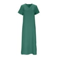 thumbnail image 4 of Breezora Women's V Neck Short Sleeve Linen Maxi Dress with Back Zipper Comfortable Summer Beach Dress L Size Blackish Green, 4 of 5