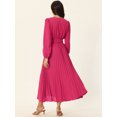 thumbnail image 4 of Unique Bargains Women's Long Puff Sleeve Flowy Ruffle Pleated Dress with Belt S Hot Pink, 4 of 6