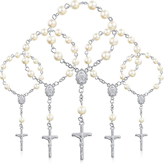 Rosario de Cruz de 5 piezas, pulseras de bautizo, Iglesia religiosa, boda, primera comunión, regalo para baby shower